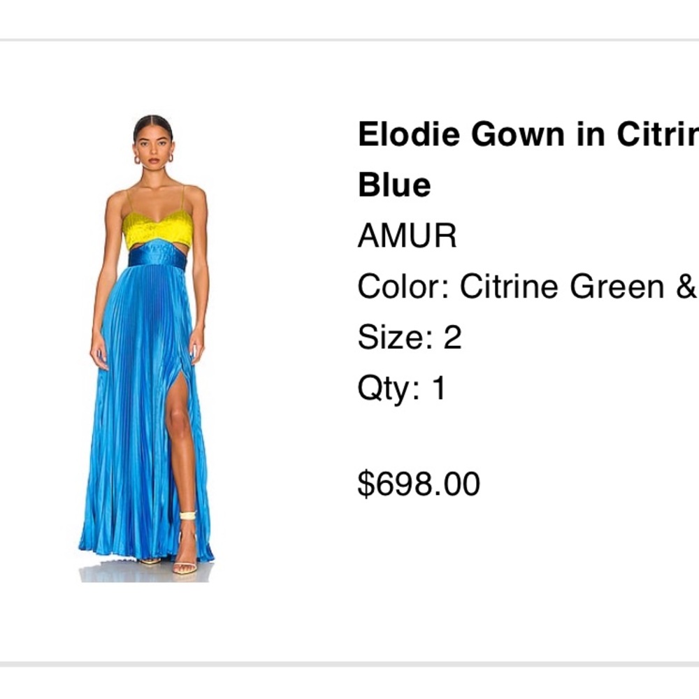 amur elodie gown citrus green and aquarius blue